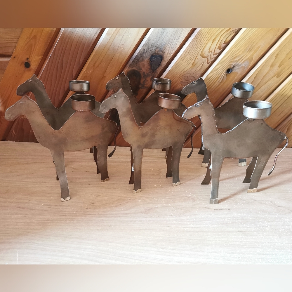 Set Of 6 Camel Candle Holders
